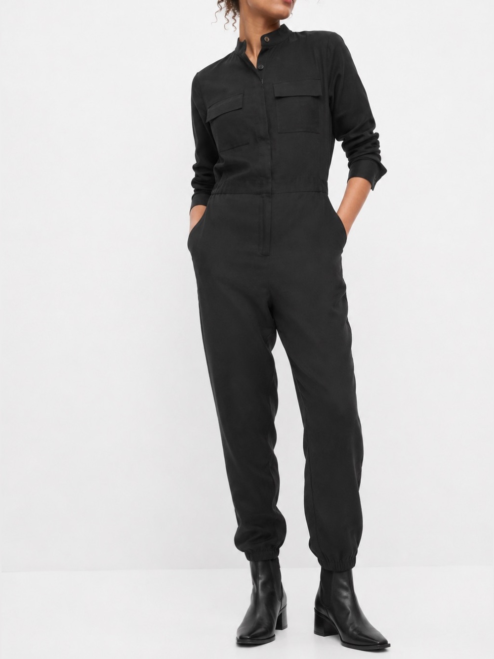 Banana Republic Flight Jumpsuit Black Size 2 Corpcore Utilitarian Chic Work